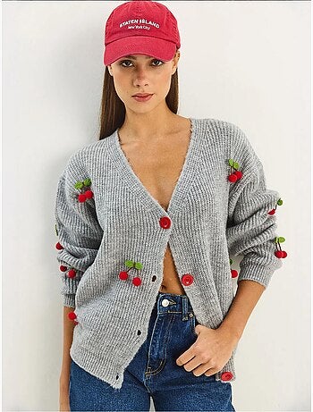 Gilet en maille côtelée à col v avec fermeture boutonnée lucci