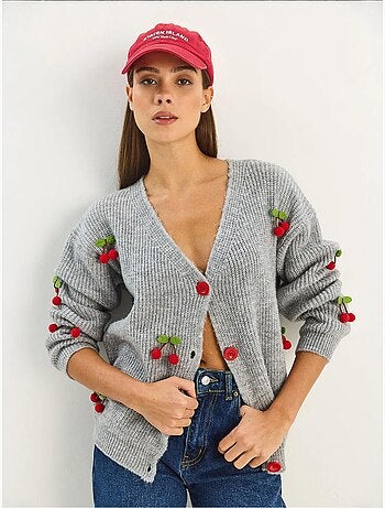 Gilet en maille côtelée à col v avec fermeture boutonnée lucci