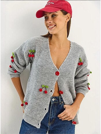 Gilet en maille côtelée à col v avec fermeture boutonnée lucci