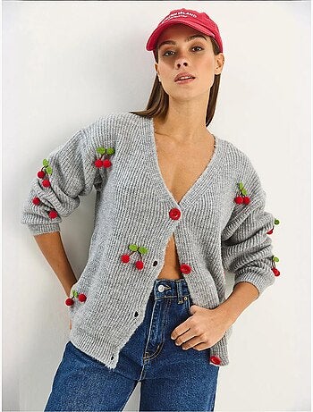 Gilet en maille côtelée à col v avec fermeture boutonnée lucci