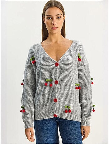 Gilet en maille côtelée à col v avec fermeture boutonnée lucci