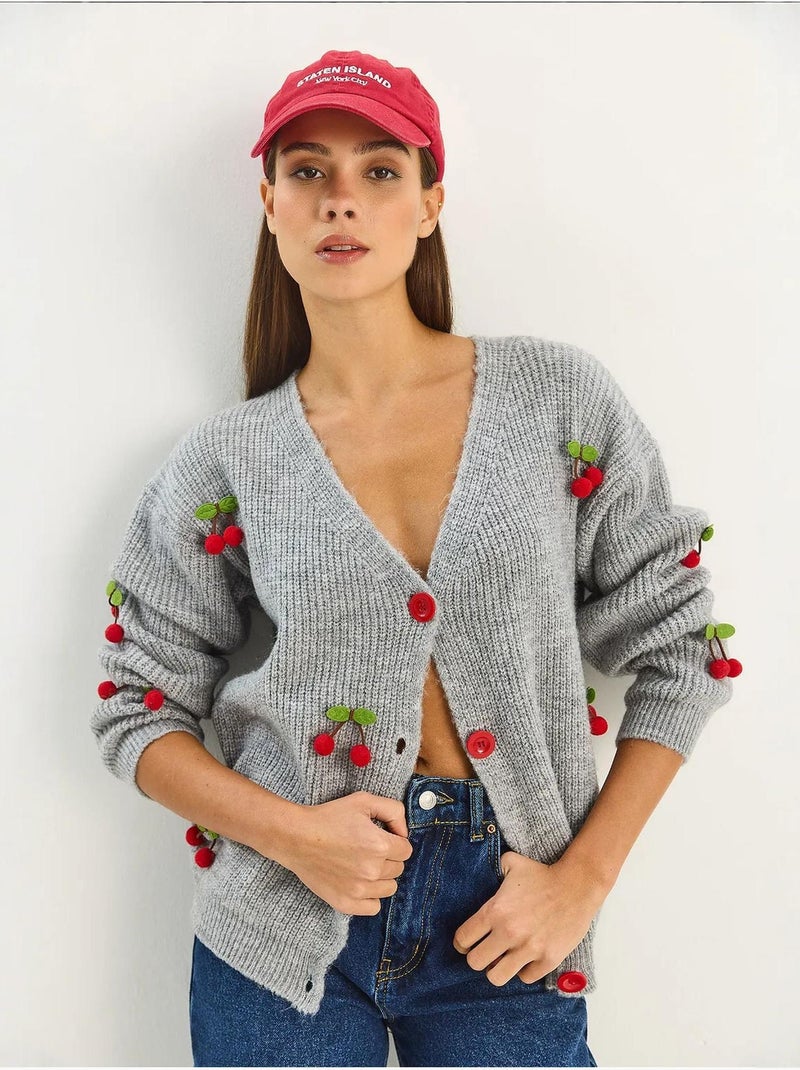 Gilet en maille côtelée à col v avec fermeture boutonnée lucci Gris - Kiabi