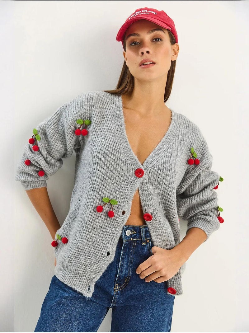 Gilet en maille côtelée à col v avec fermeture boutonnée lucci Gris - Kiabi