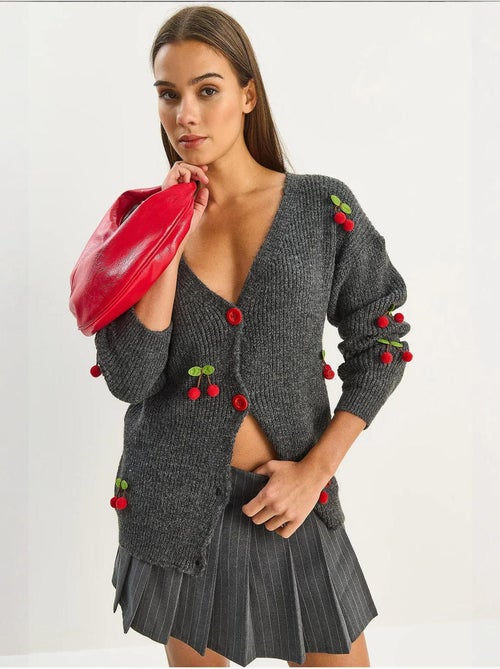 Gilet en maille côtelée à col v avec fermeture boutonnée lucci - Kiabi