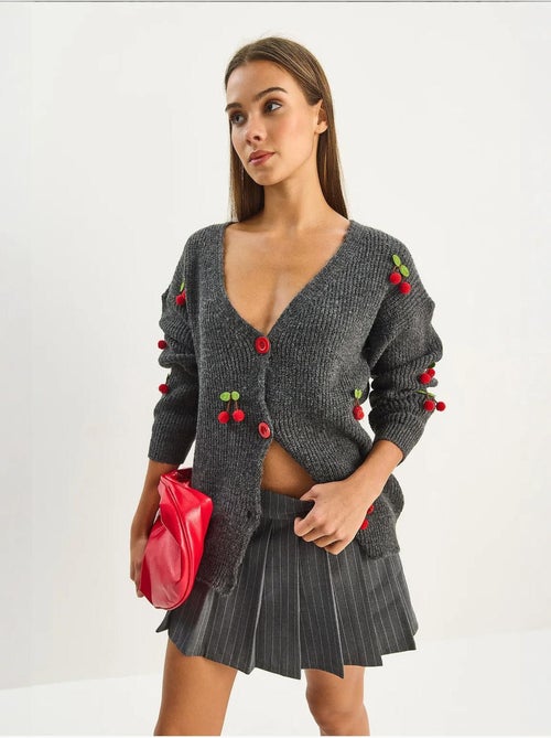 Gilet en maille côtelée à col v avec fermeture boutonnée lucci - Kiabi