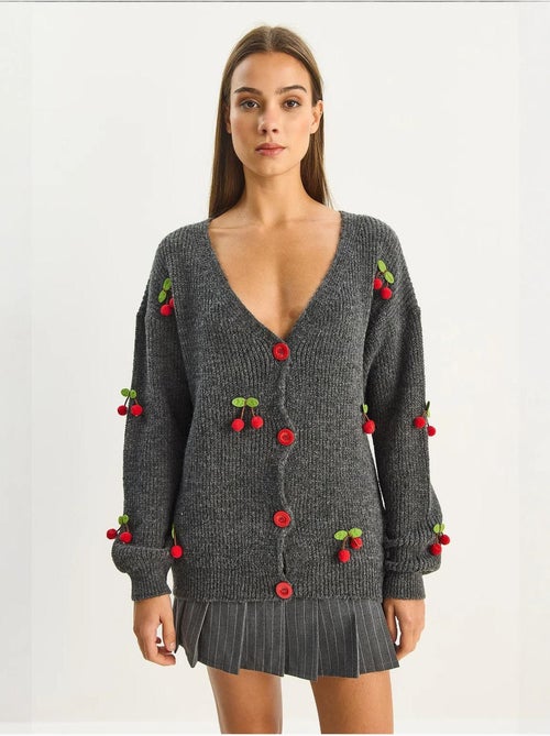 Gilet en maille côtelée à col v avec fermeture boutonnée lucci - Kiabi