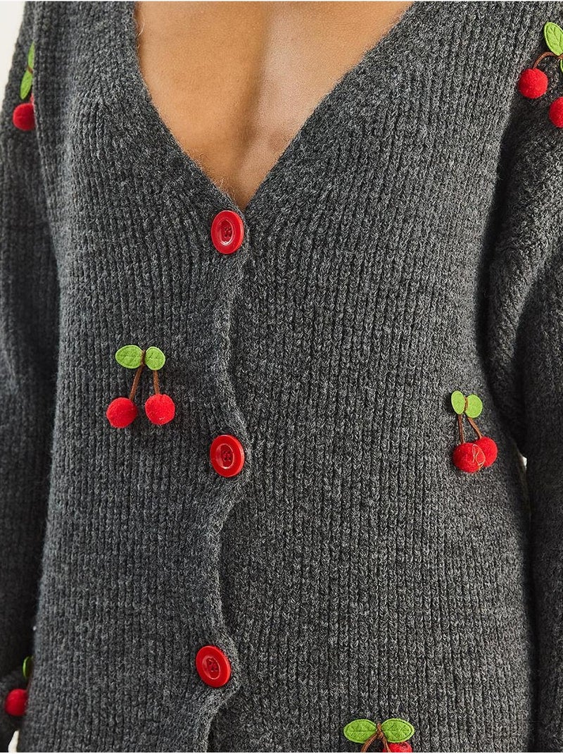 Gilet en maille côtelée à col v avec fermeture boutonnée lucci Gris Noir - Kiabi