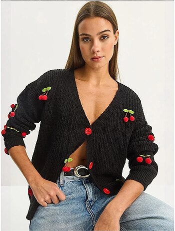 Gilet en maille côtelée à col v avec fermeture boutonnée lucci