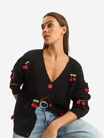 Gilet en maille côtelée à col v avec fermeture boutonnée lucci