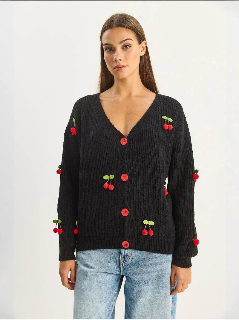 Gilet en maille côtelée à col v avec fermeture boutonnée lucci Noir - Kiabi