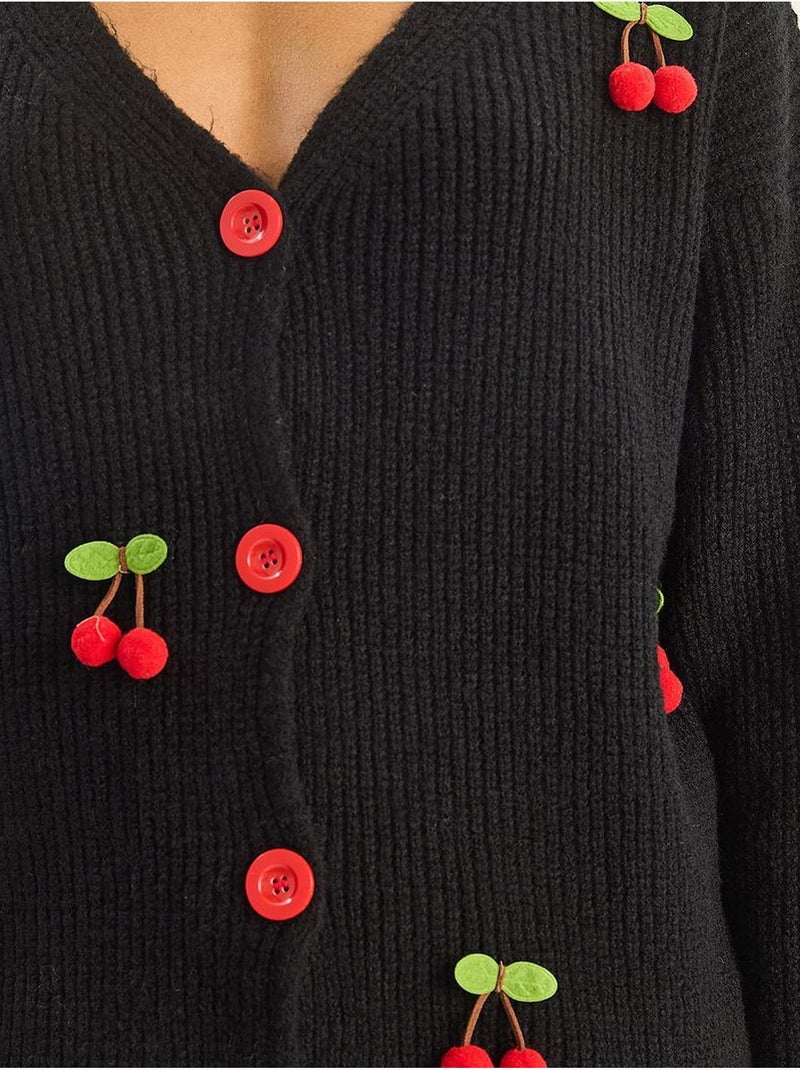 Gilet en maille côtelée à col v avec fermeture boutonnée lucci Noir - Kiabi