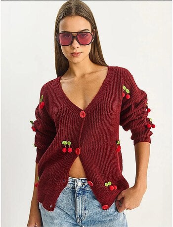 Gilet en maille côtelée à col v avec fermeture boutonnée lucci