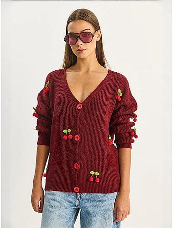 Gilet en maille côtelée à col v avec fermeture boutonnée lucci