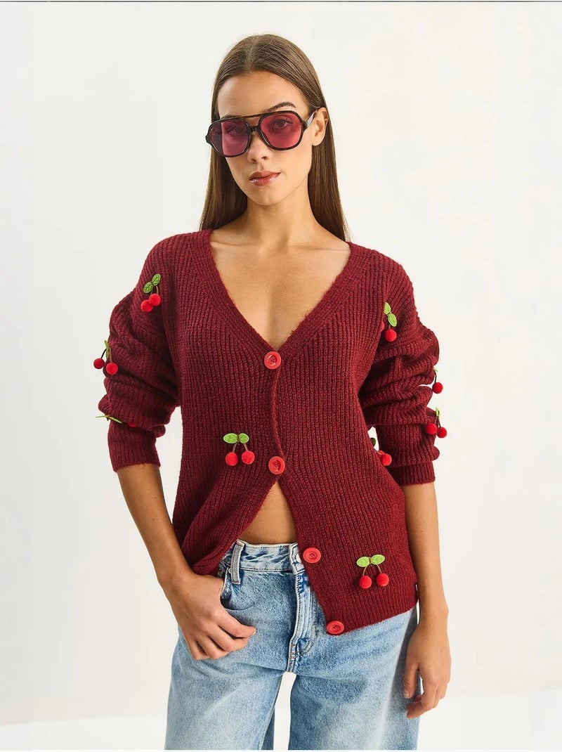 Gilet en maille côtelée à col v avec fermeture boutonnée lucci Rouge bordeaux - Kiabi
