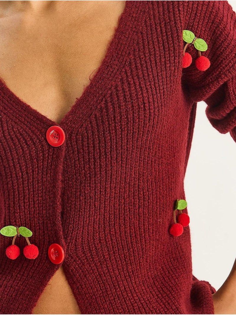 Gilet en maille côtelée à col v avec fermeture boutonnée lucci Rouge bordeaux - Kiabi