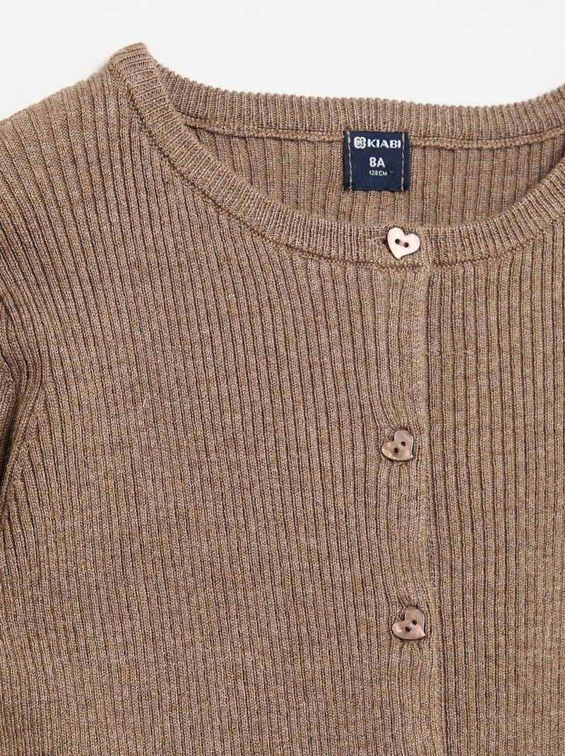 Gilet en maille côtelée à manches longues Beige - Kiabi