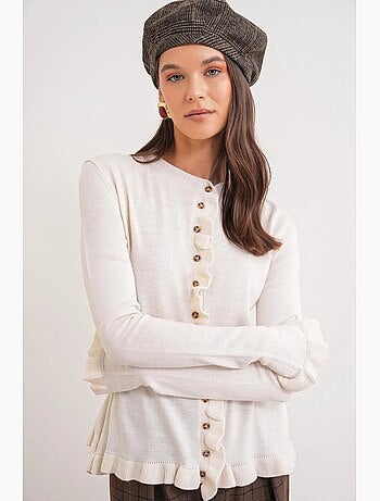 Gilet en maille côtelée à volants mixray