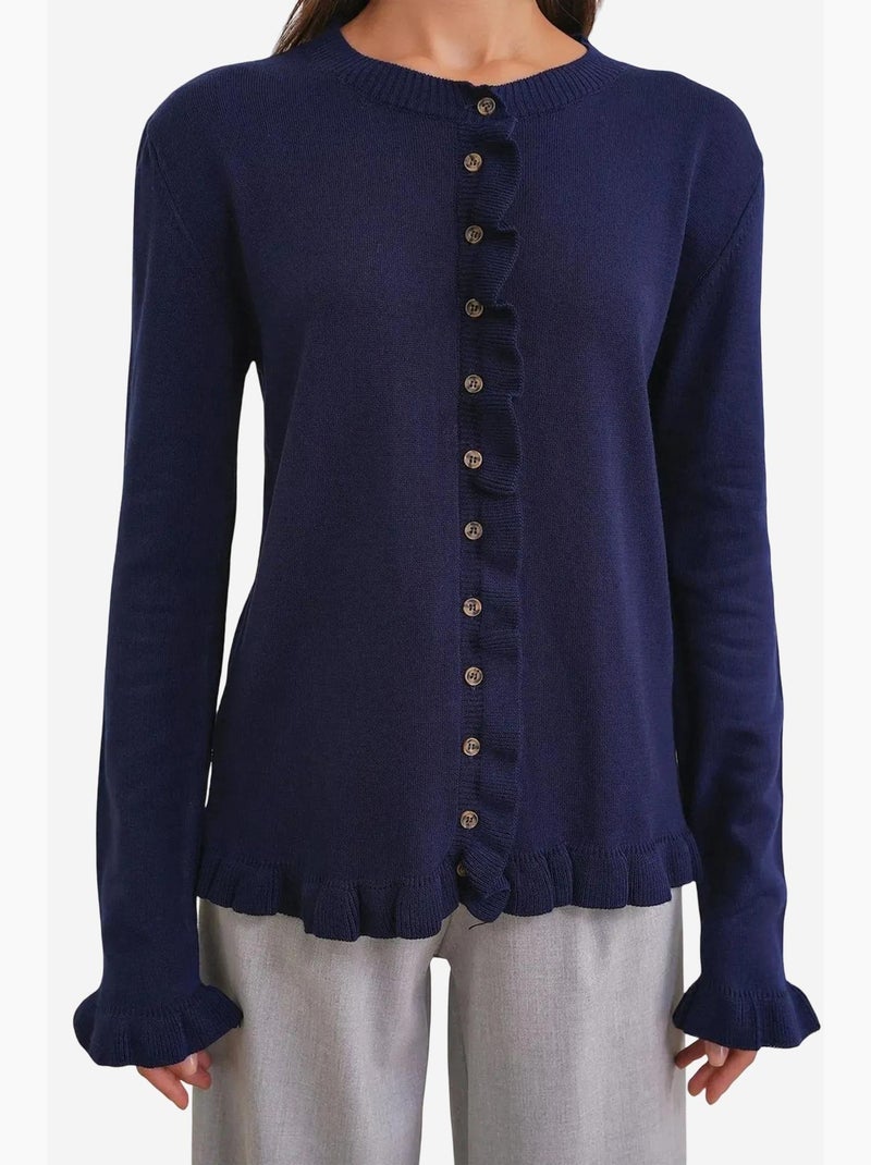 Gilet en maille côtelée à volants mixray Bleu marine - Kiabi