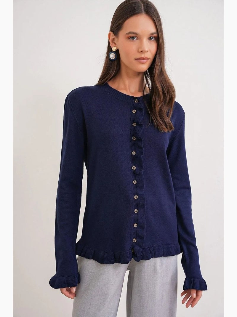 Gilet en maille côtelée à volants mixray Bleu marine - Kiabi