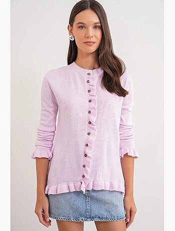 Gilet en maille côtelée à volants mixray