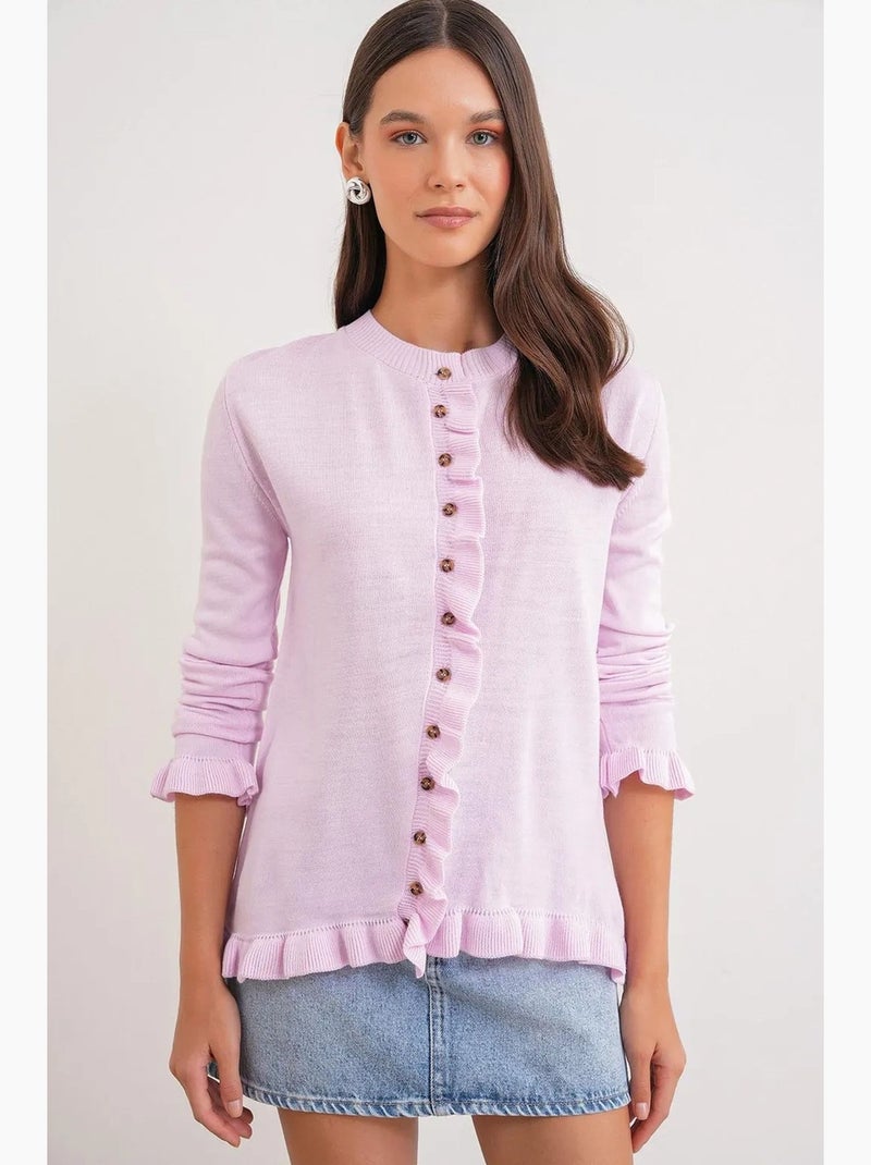 Gilet en maille côtelée à volants mixray Rose clair - Kiabi