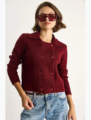 Gilet en maille côtelée avec col chemise et fermeture boutonnée lucci
