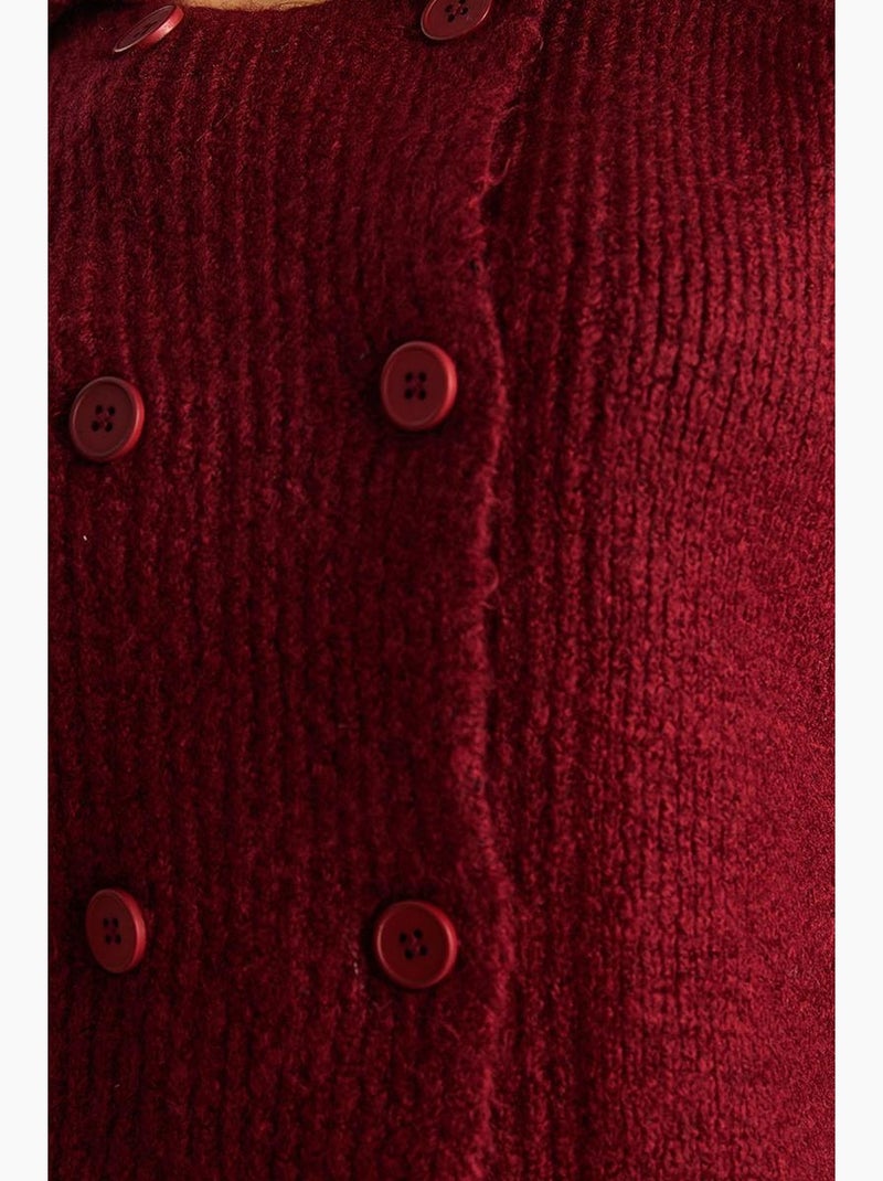 Gilet en maille côtelée avec col chemise et fermeture boutonnée lucci Rouge bordeaux - Kiabi