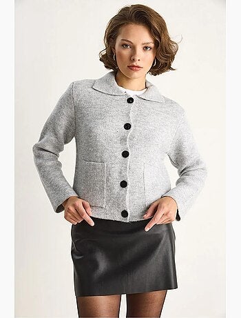Gilet en maille côtelée avec col chemise et poches lucci