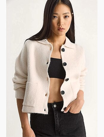 Gilet en maille côtelée avec col chemise et poches lucci