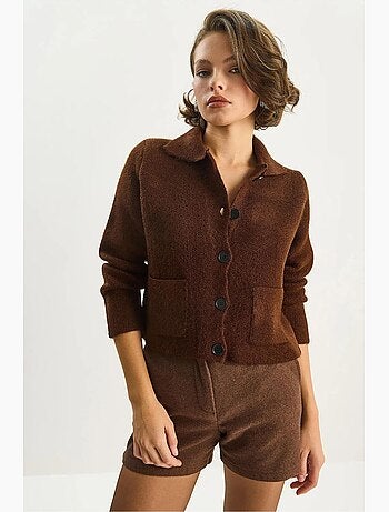 Gilet en maille côtelée avec col chemise et poches lucci