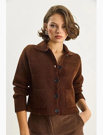 Gilet en maille côtelée avec col chemise et poches lucci
