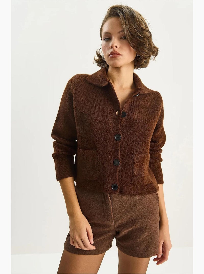 Gilet en maille côtelée avec col chemise et poches lucci Marron foncé - Kiabi