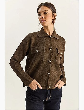 Gilet en maille côtelée avec col polo et fermeture boutonnée lucci