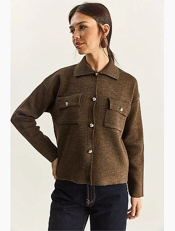 Gilet en maille côtelée avec col polo et fermeture boutonnée lucci