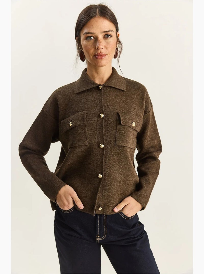 Gilet en maille côtelée avec col polo et fermeture boutonnée lucci Marron chocolat - Kiabi