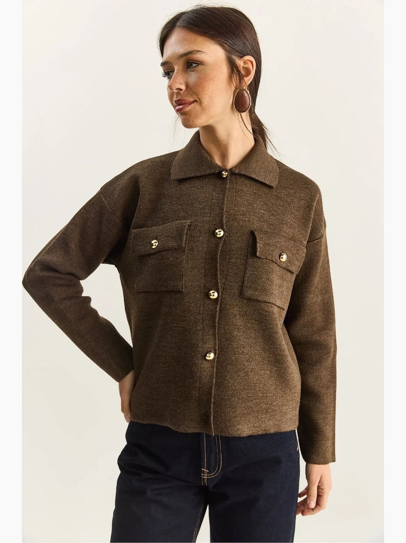 Gilet en maille côtelée avec col polo et fermeture boutonnée lucci Marron chocolat - Kiabi