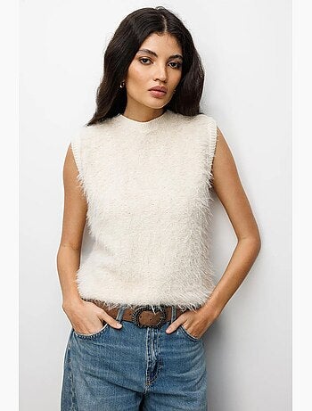 Gilet en maille côtelée avec détails en fausse fourrure mixray