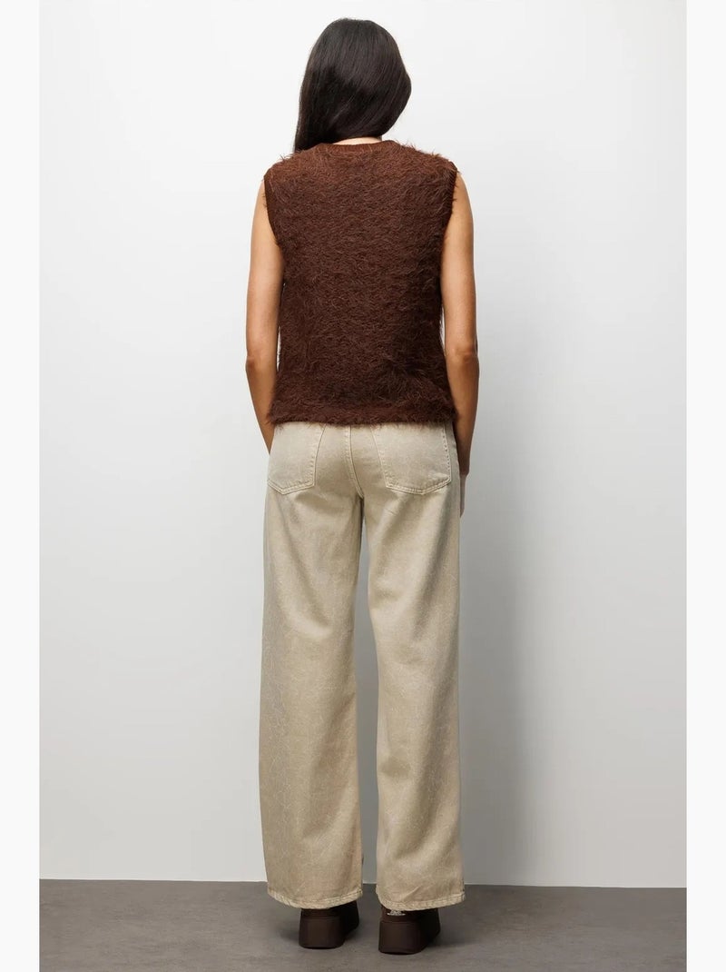 Gilet en maille côtelée avec détails en fausse fourrure mixray Marron foncé - Kiabi