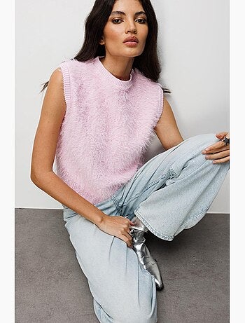 Gilet en maille côtelée avec détails en fausse fourrure mixray
