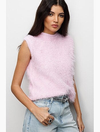 Gilet en maille côtelée avec détails en fausse fourrure mixray