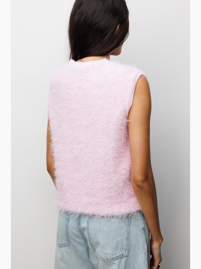 Gilet en maille côtelée avec détails en fausse fourrure mixray Vieux rose - Kiabi
