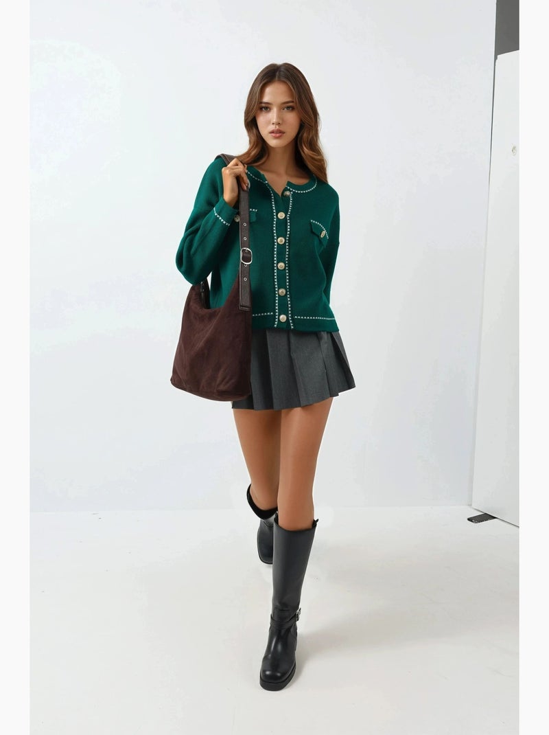 Gilet en maille côtelée avec fermeture à boutons my fashion Vert foncé - Kiabi