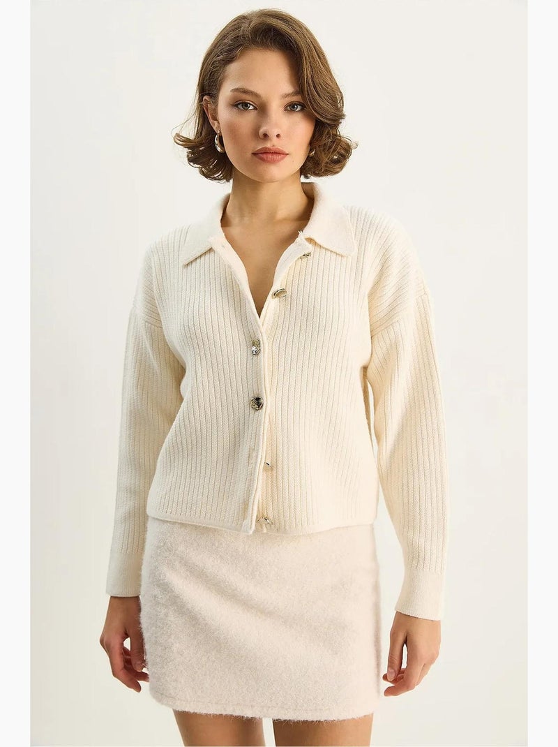 Gilet en maille côtelée avec fermeture boutonnée lucci Crème - Kiabi