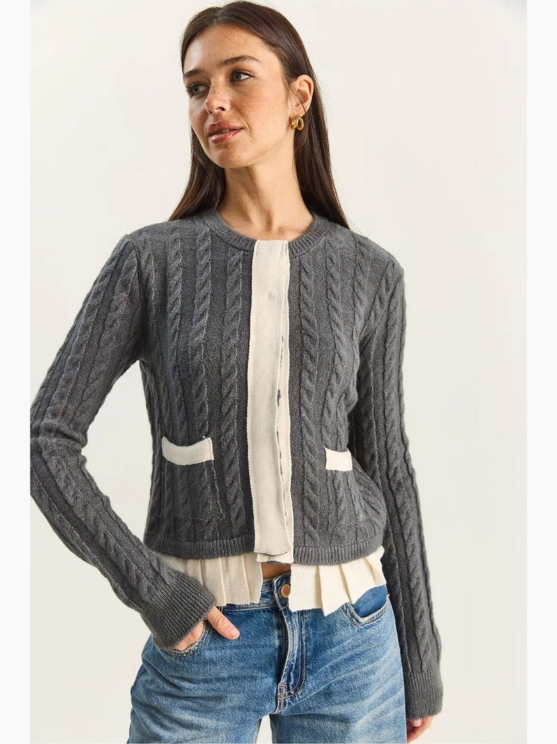 Gilet en maille côtelée avec fermeture boutonnée lucci Gris foncé - Kiabi