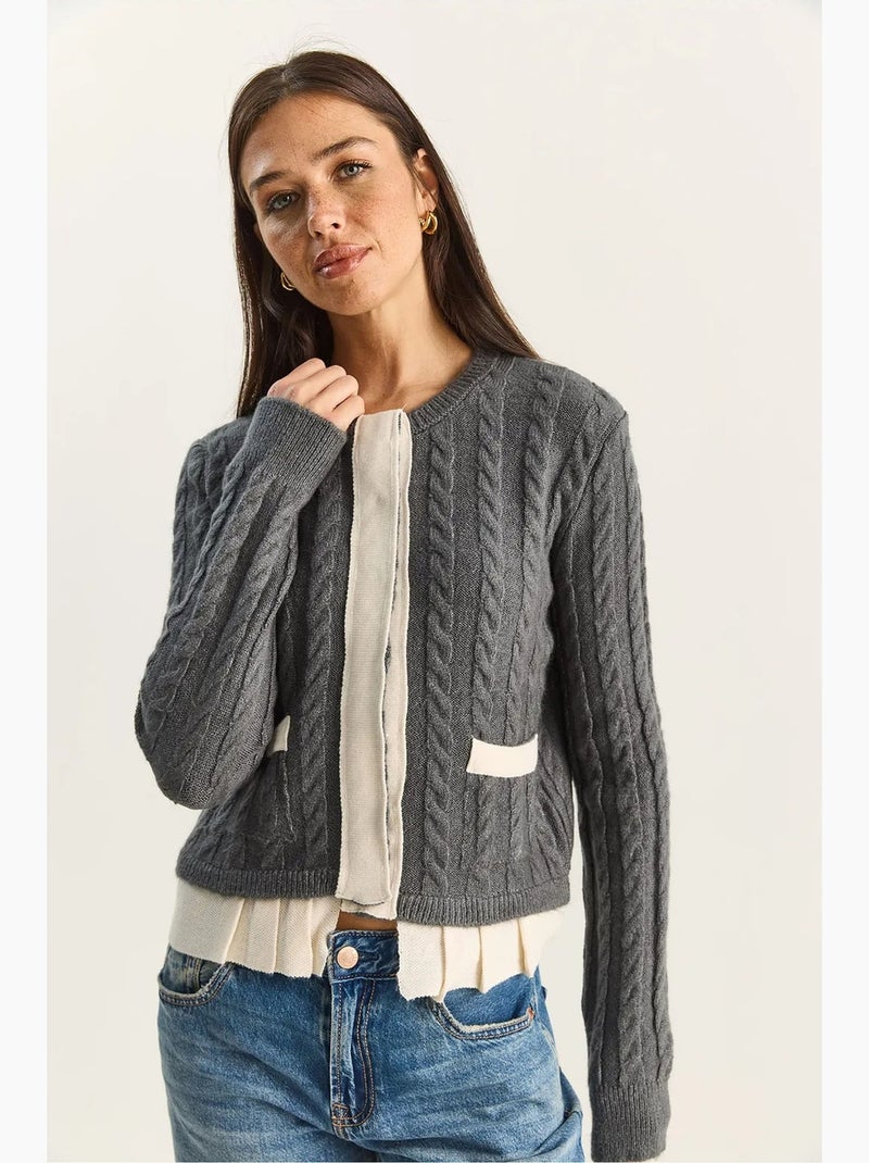 Gilet en maille côtelée avec fermeture boutonnée lucci Gris foncé - Kiabi