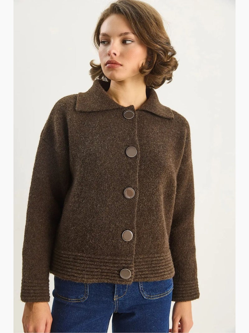 Gilet en maille côtelée avec fermeture boutonnée lucci Marron foncé - Kiabi