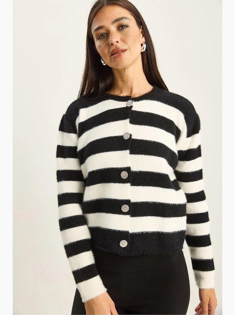Gilet en maille côtelée avec fermeture boutonnée lucci Noir Blanc - Kiabi
