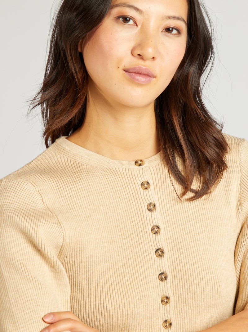 Gilet en maille côtelée avec manches larges Beige - Kiabi