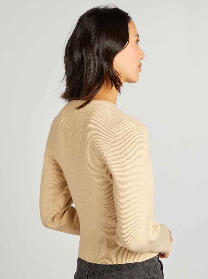 Gilet en maille côtelée avec manches larges Beige - Kiabi