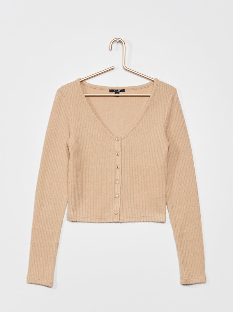 Gilet en maille côtelée Beige - Kiabi